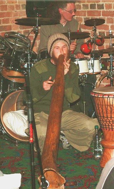 Sam on Drums With Mark at the Didje Gathering at Tapeley House